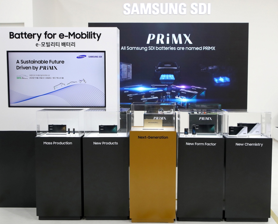 PRiMX battery lineup exhibited at the Samsung SDI booth