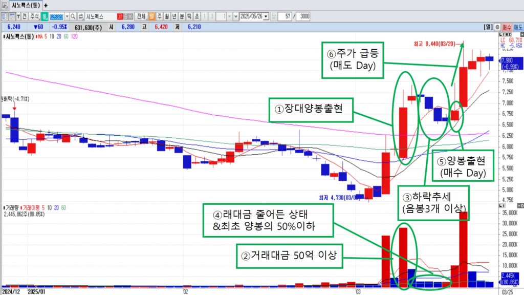 진짜하락, 가짜하락 구분방법 차트(시노펙스)
