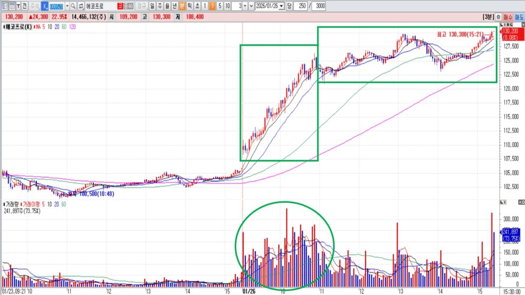 체크리스트 ③ 동일 테마 내 ‘대장주’ 여부 판별-에코프로 분봉