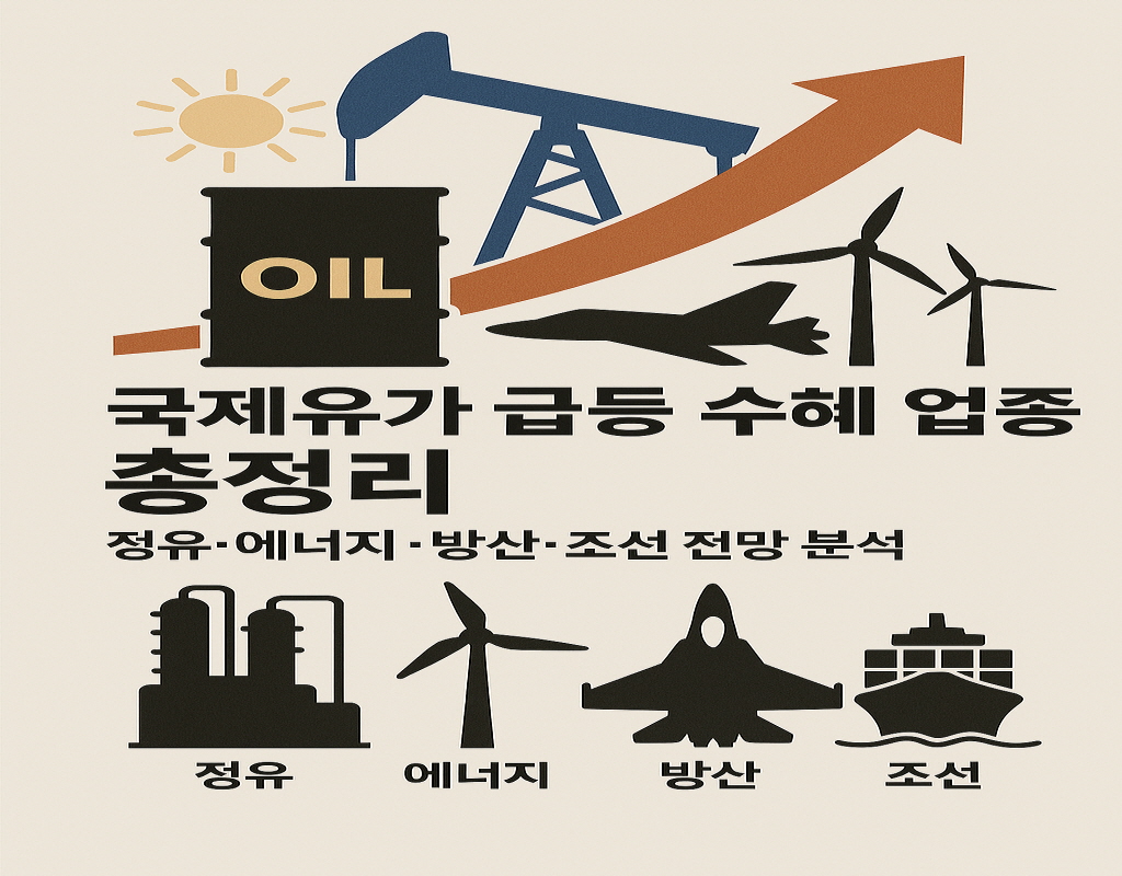 국제유가 급등 수혜 업종 총정리. 정유·에너지·방산·조선 전망 분석. 그림=AI